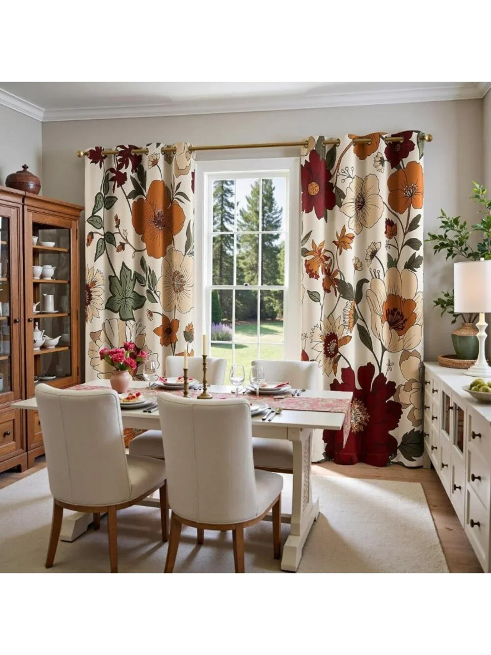 Beige Boho Floral Blackout Curtains - 84 Inch Grommet 2 Panels for Privacy